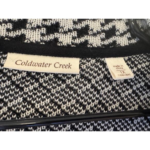 Coldwater Creek Cardigan Sweater Women’s 1X Black White Geometric Knit Pockets - Picture 6 of 6